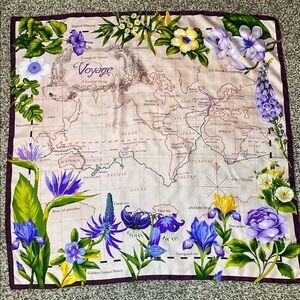 VNTG Atelier Versace Voyage Floral Map Scarf - Purple, Green, Yellow & pink